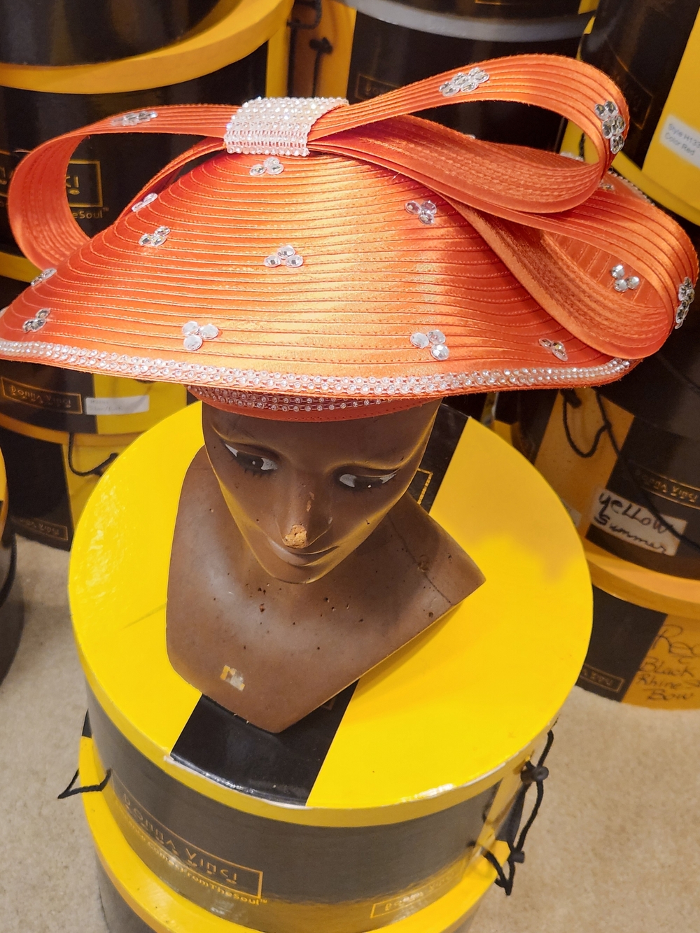 Donna Vinci Couture Coral Rhinestone Wide Brim Church Hat